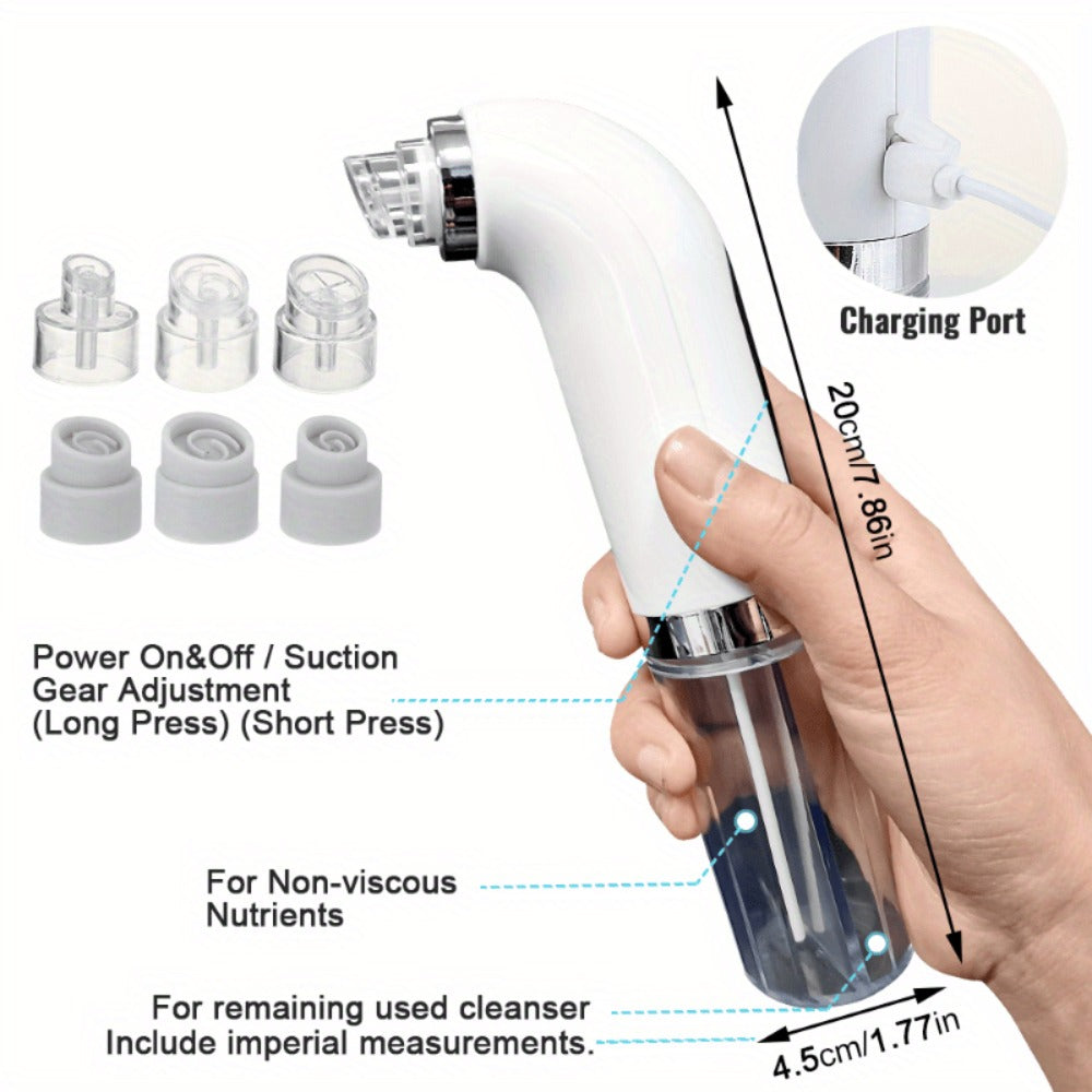 Pore Vacuum Blackhead Remover 6 Accessories 3-Speed Adjustable Suction USB Rechargeable for Bath Time, Home Spa and Personal 
