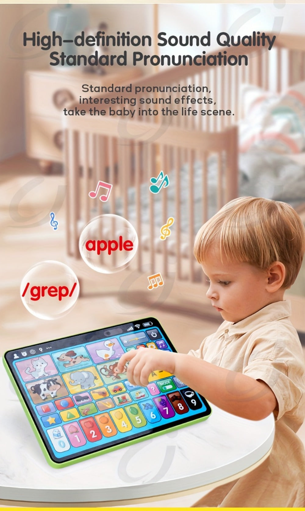 Trilingual Toddler Learning Tablet Toy, 39 Buttons 4 Play Modes Alphabet Numbers Colors Animals Music — image 17