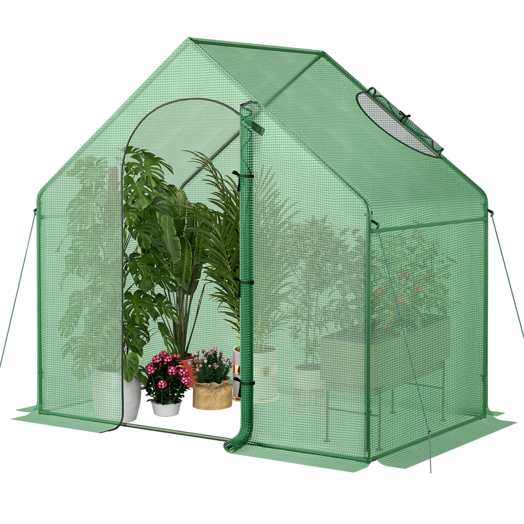 6 x 3 x 5.5-Foot Walk-In Greenhouse with Green Grid Cover, Roll-Up Door and Top Vent Window — image 5