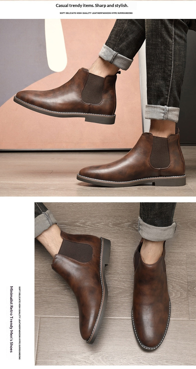 Youth Pointed Ankle Boots Large Size Men's Leather Boots