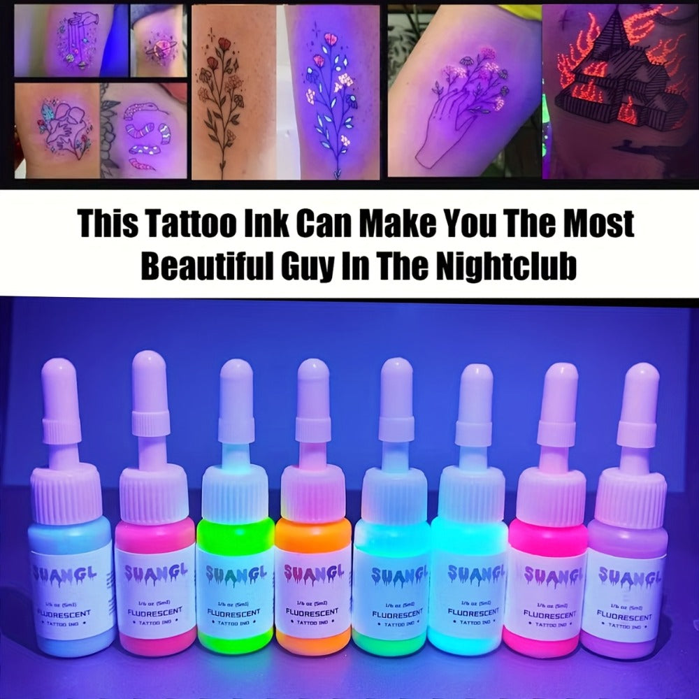 Tattoo Ink UV Fluorescent Set with 5ml Bottles in 5-, 8-, 11- or 15-Color Bottle Options with Item-Specific Color, Capacity a