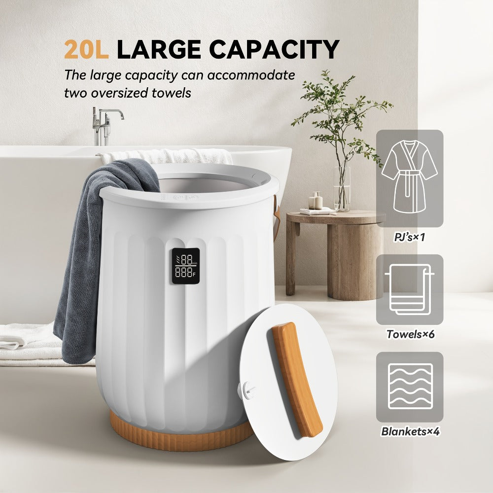 Digital Towel Warmer Bucket 20L Large Capacity Smart Display 4 Timer Modes Auto Shut-Off Fast 5-Min Heating Quiet Lightweight
