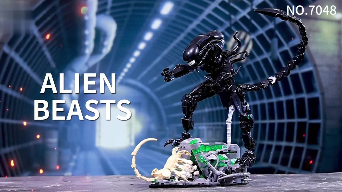 Building Block Set Alien Beast with 958 Pieces, Articulated Black Figure, Scene Base and Long Tail — image 8