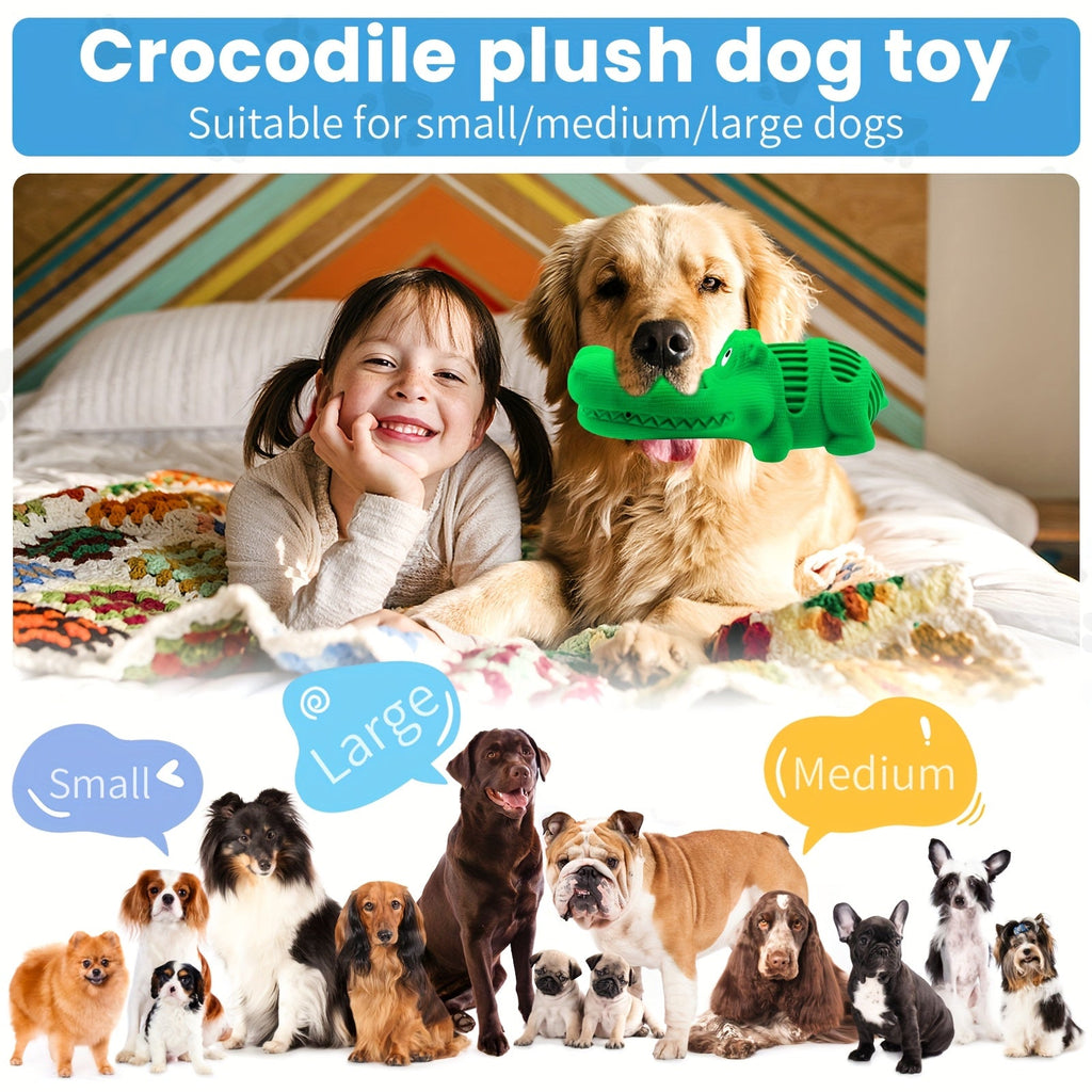 Green Crocodile Plush Dog Chew Toy with Squeaker, Textured Body and Zipper-Style Back Detail — image 4