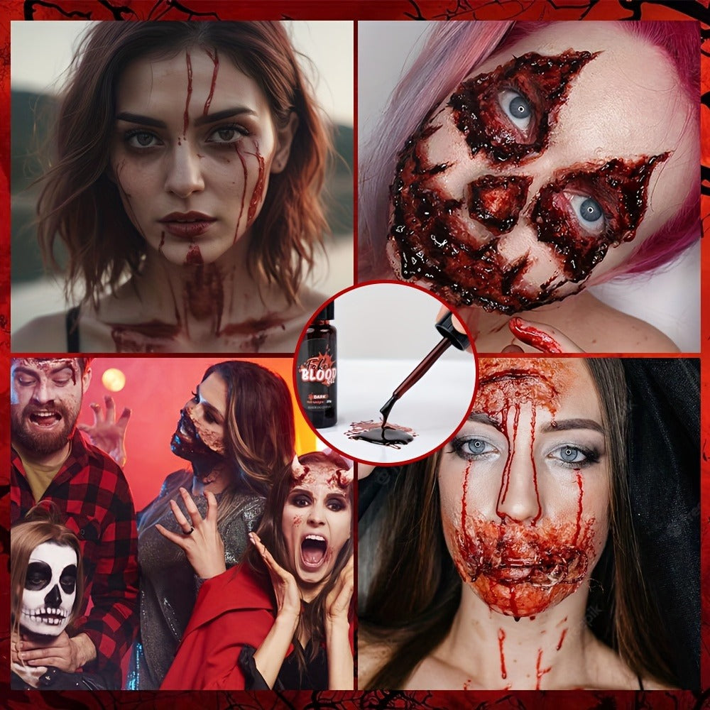 Fake Blood Makeup Kit 3pcs SFX Paste with Brush – Realistic Fresh Dark & Old Blood Special Effects Makeup for Halloween Zombi