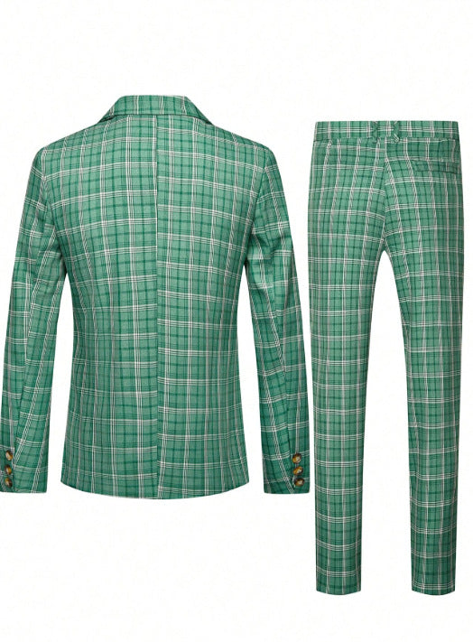 Mens Double-breasted Suit Jacket And Pants Set
