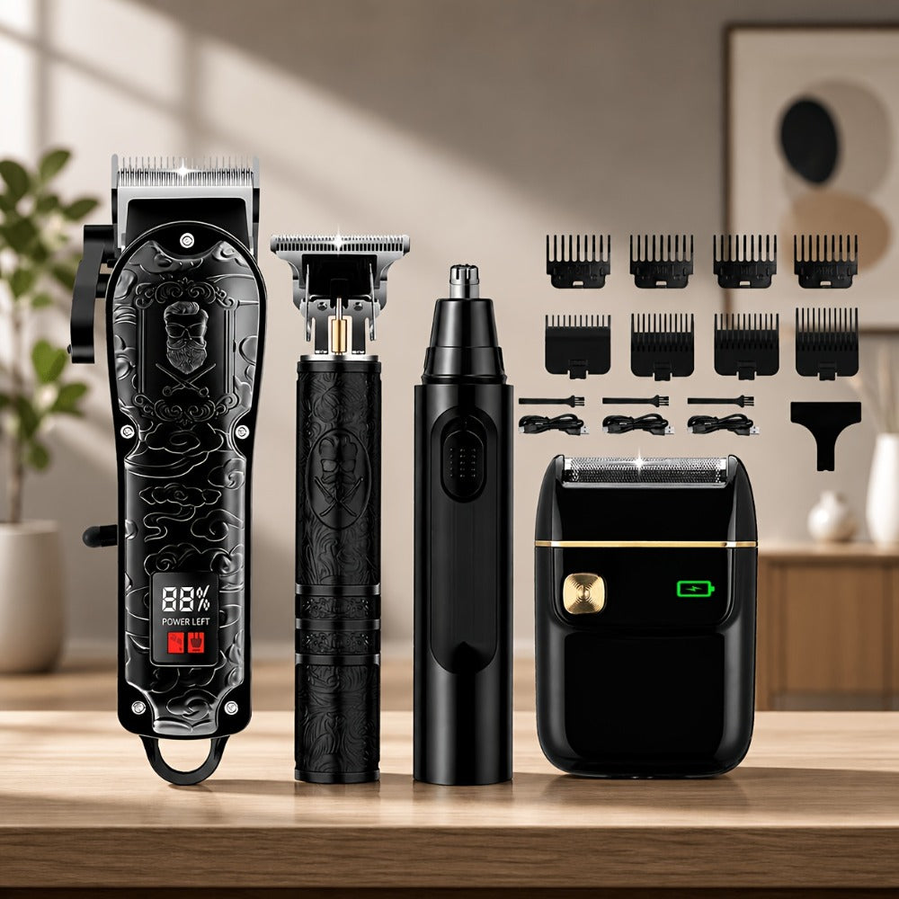 Men's Grooming Kit Hair Clipper & Electric Shaver USB Rechargeable Cordless LED Display – Precision Beard Trimmer Face Shaver