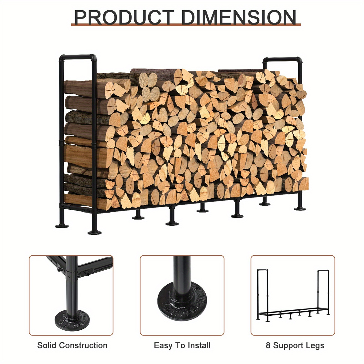 Firewood Rack | Heavy Duty Steel Indoor Outdoor Fireplace Patio Deck — image 12
