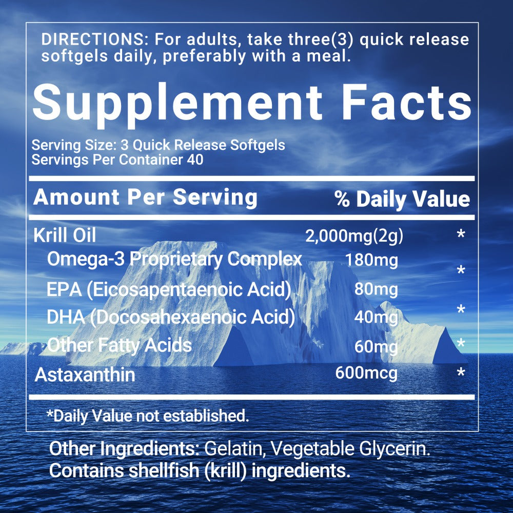 Antarctic Krill Oil 2000mg Softgels 120 Count with Astaxanthin EPA & DHA for Bath Time, Home Spa and Personal Care — image 2
