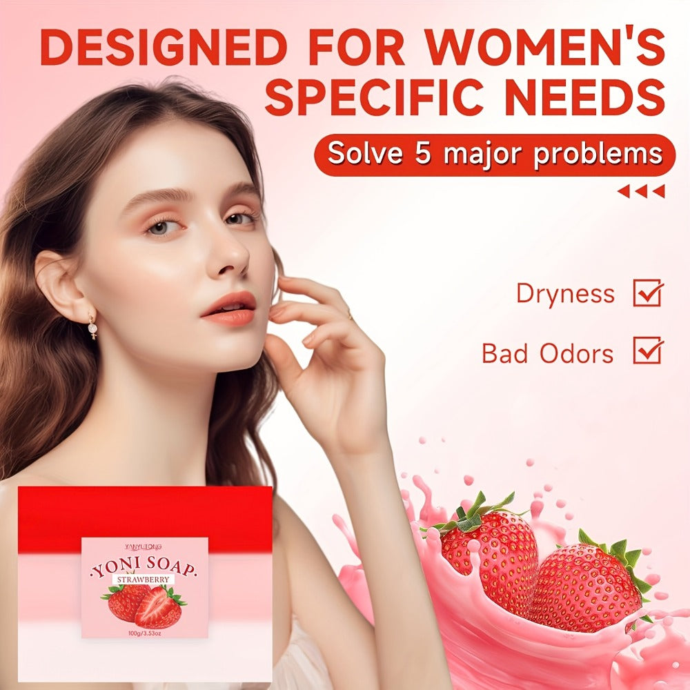 Strawberry Yoni Bath Set 4pcs for Women – Scented Yoni Oil & Soap Feminine Hygiene Kit pH Balance Odor Control Moisturizing I