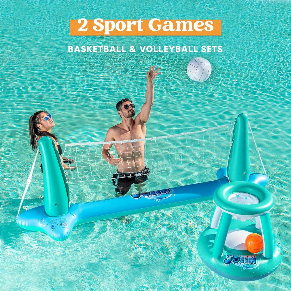 Inflatable Pool Volleyball Set with Basketball Hoop, 2-in-1 Floating Net Court Game for Kids & Adults — image 10