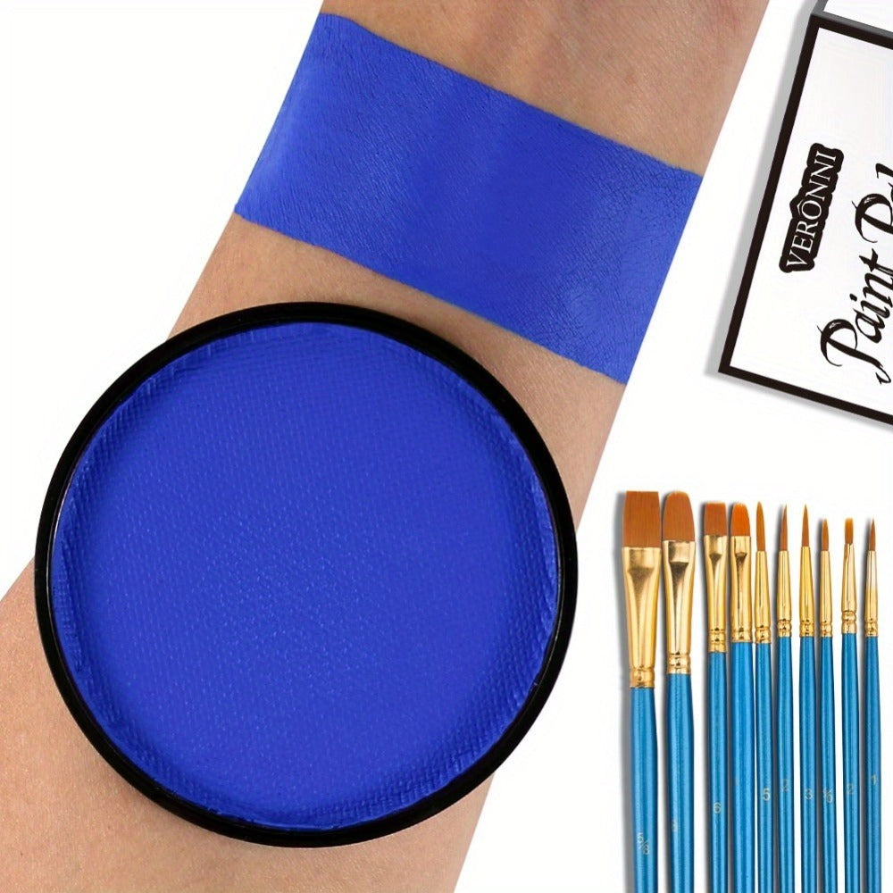 Water Activated Face Paint Kit 6 Colors with 10 Brushes, Water Based Face Body Paint Palette Black White Red — image 9