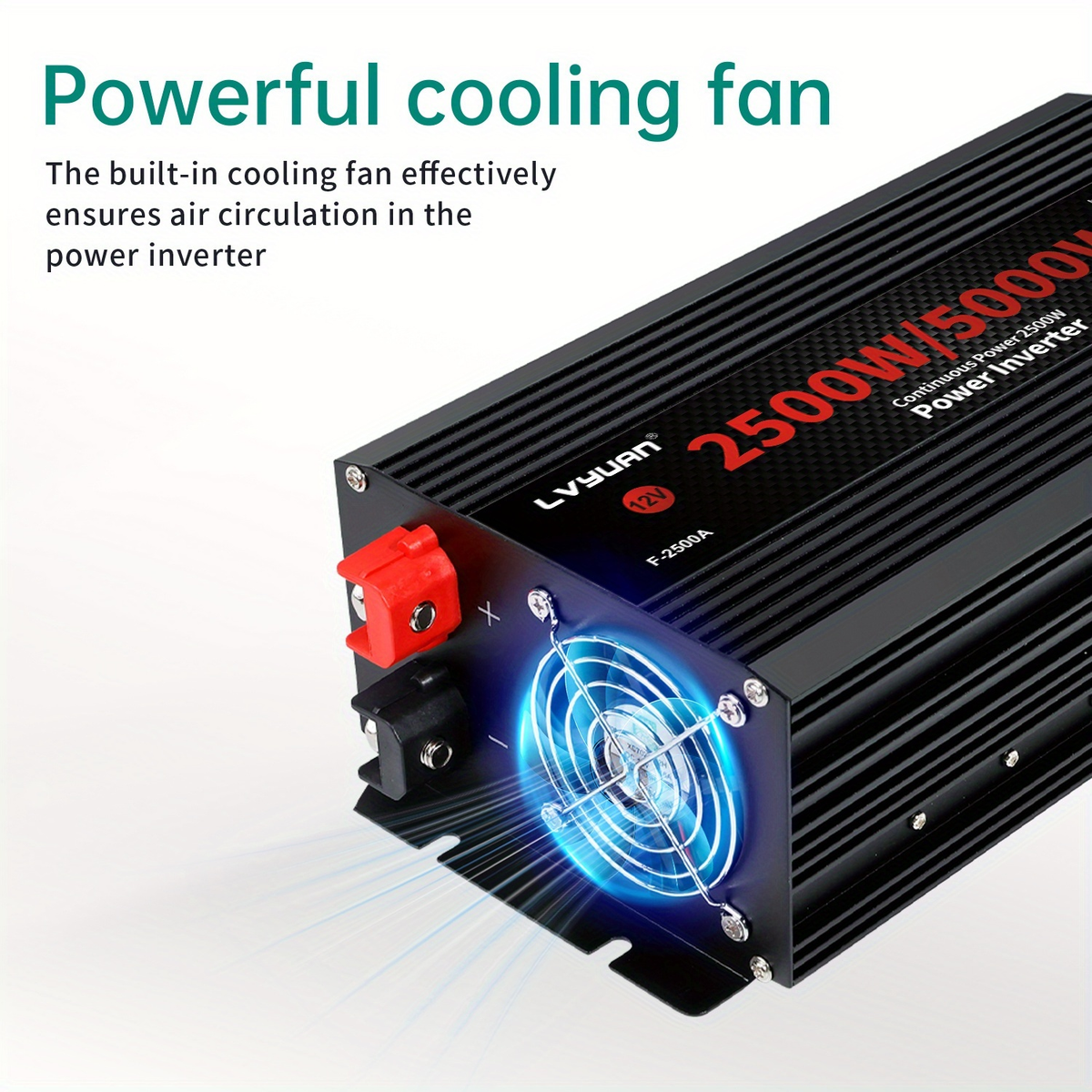 Black or Red 12V DC to 110V AC Power Inverter with 500W or 2500W Model Options, Display and USB Port — image 10