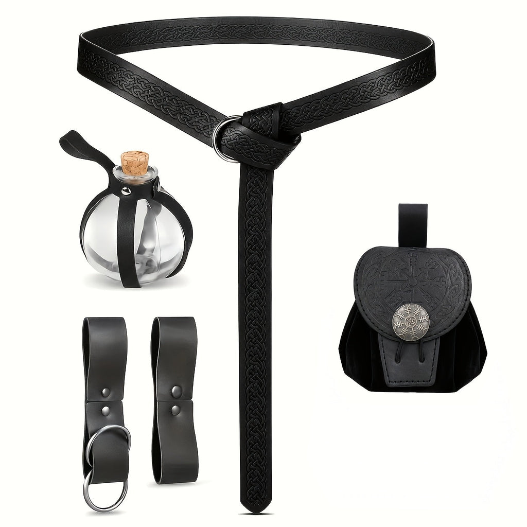 Costume Accessories 5-Piece Medieval Belt Set with Harness, Pouch, Bottle Holder and Two Color Options — image 11
