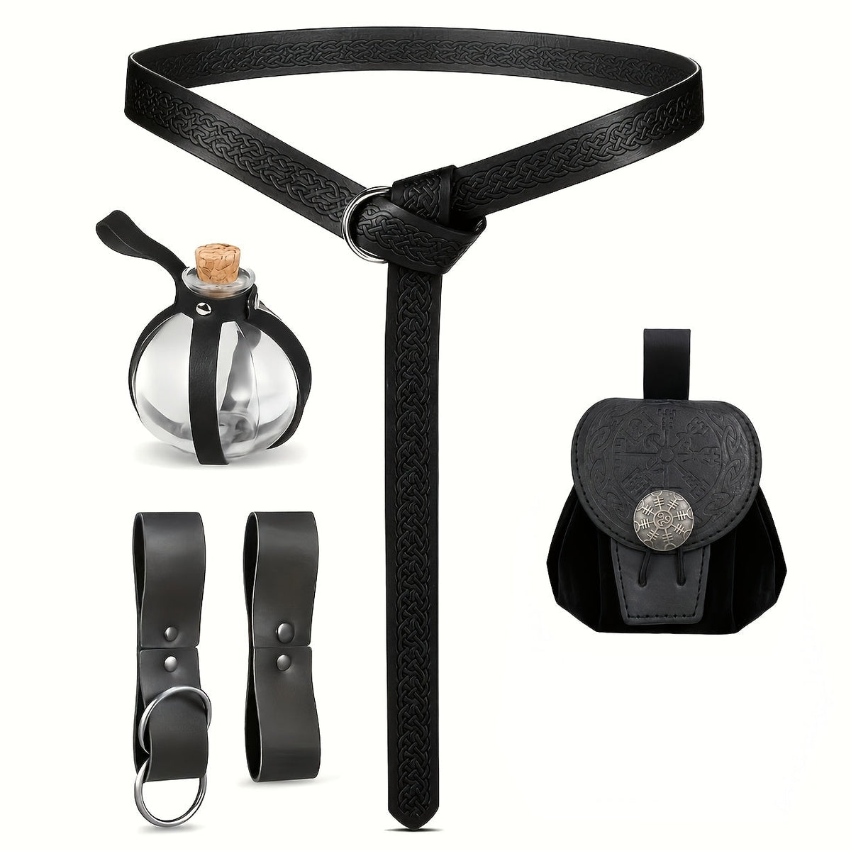 Costume Accessories 5-Piece Medieval Belt Set with Harness, Pouch, Bottle Holder and Two Color Options — image 11