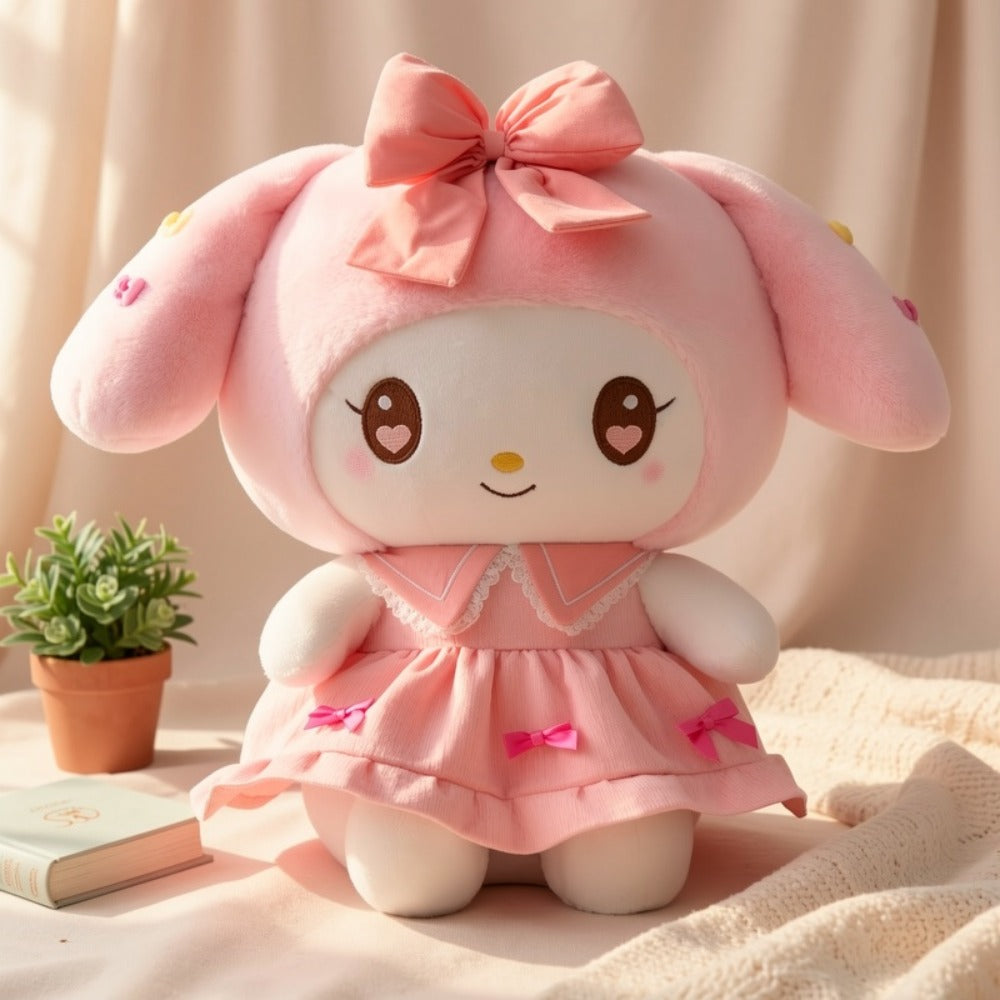 Kuromi My Melody Plush Doll Princess Dress, Collectible Sanrio Stuffed Animal with Pink Bow & Ruffled Collar — image 8