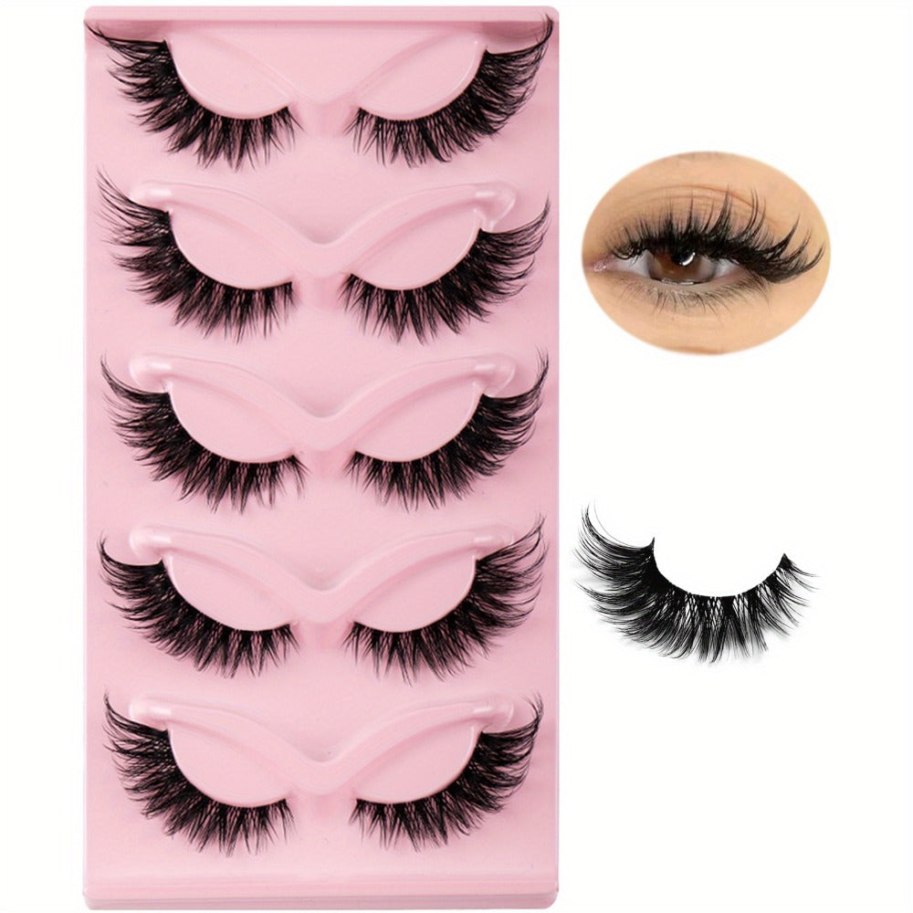 Cat-Eye False Eyelashes Set with 15 Pairs in Three Pink Storage Trays and Clear Lash Bands — image 2