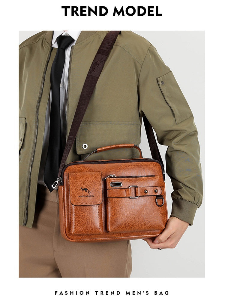 Men's Large Capacity PU Shoulder Bag Retro Business Style
