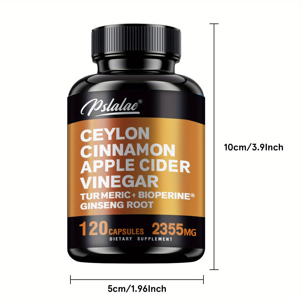 Ceylon Cinnamon Capsules 120 Count with Apple Cider Vinegar Turmeric Bioperine & Ginseng for Bath Time, Home Spa and Personal
