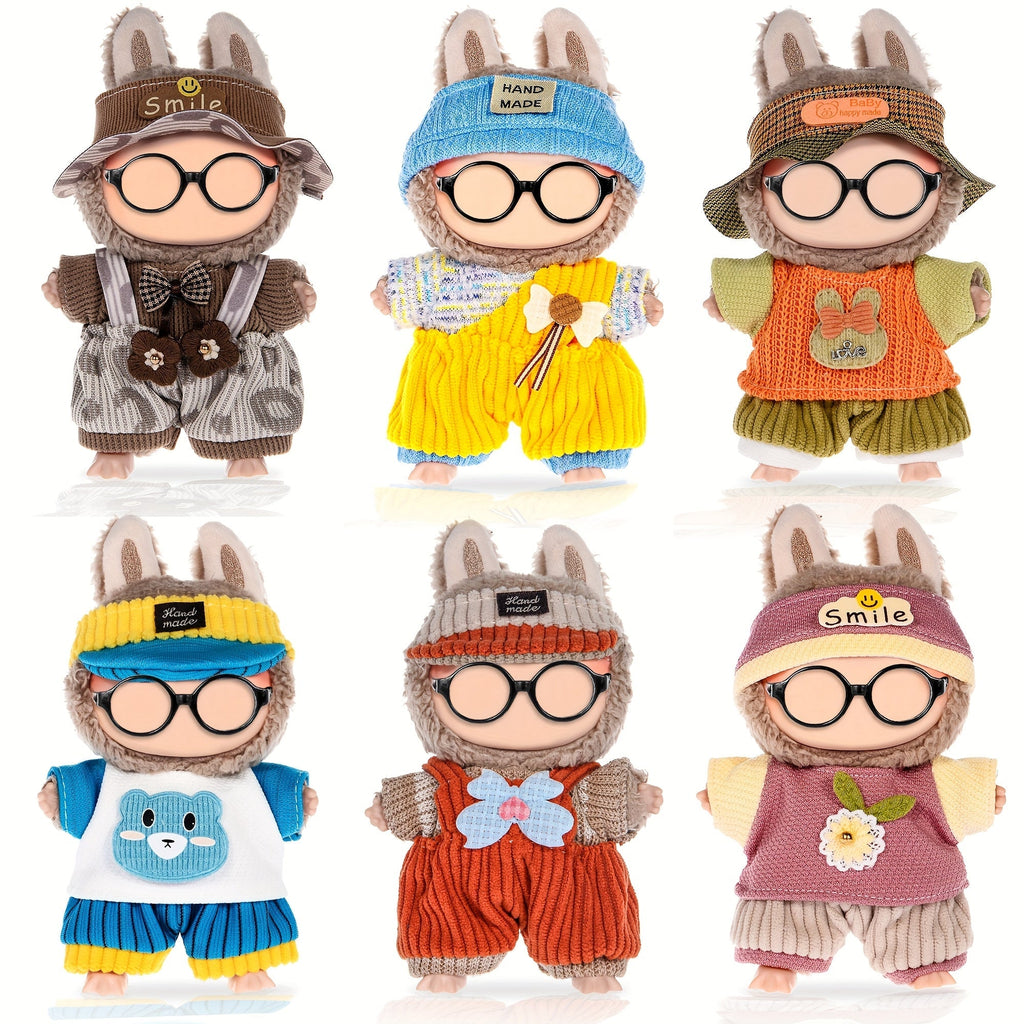 Labubu Outfit Set 6 Pcs 3D Embroidery Doll Clothes for 17cm Plush Figures, Premium Fabric Fashion Clothing — image 1