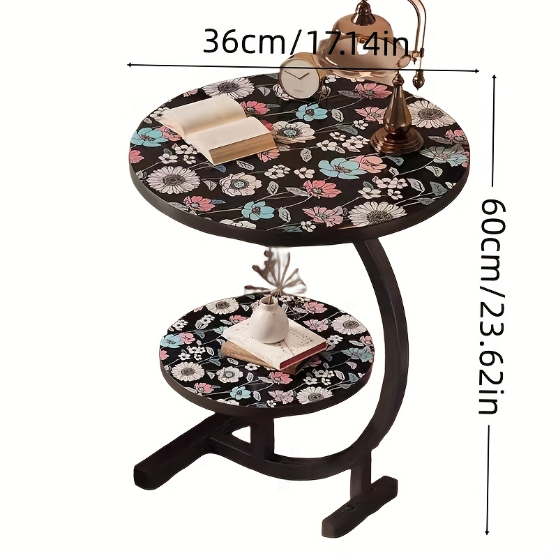 Side Table Round Floral Mandala Printed Top with Metal Frame for Indoor or Outdoor Accent Placement — image 11