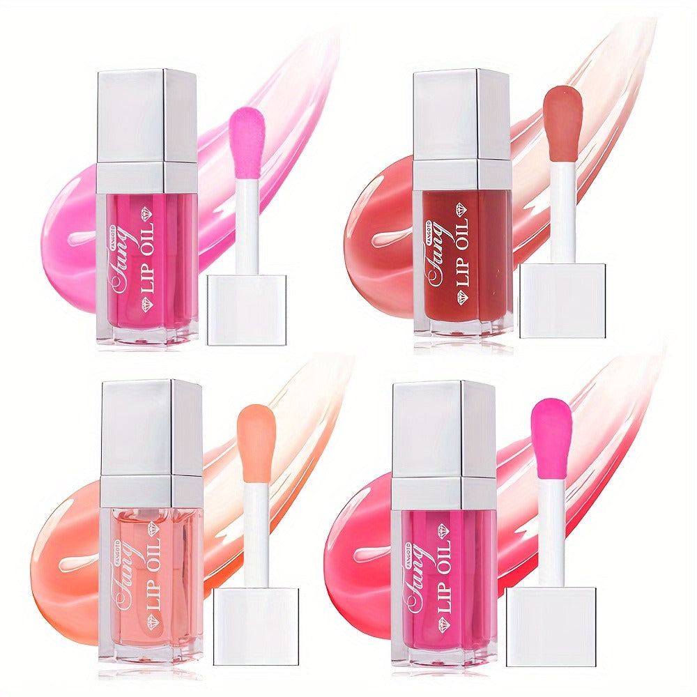 Glossy Lip Oil Set 4 Pack Moisturizing Plumping Transparent Volumizing Lip Treatment Non-Sticky Long-Lasting Lip Gloss Oil fo