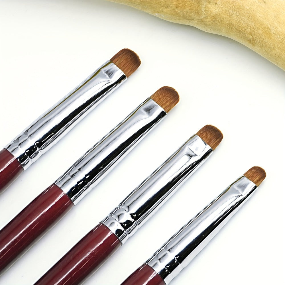 Acrylic Nail Art Brushes Set 4pcs with Dotting Pens – Red Wood Handle Precision Tips #10 #12 #14 #16 for French Manicure Nail
