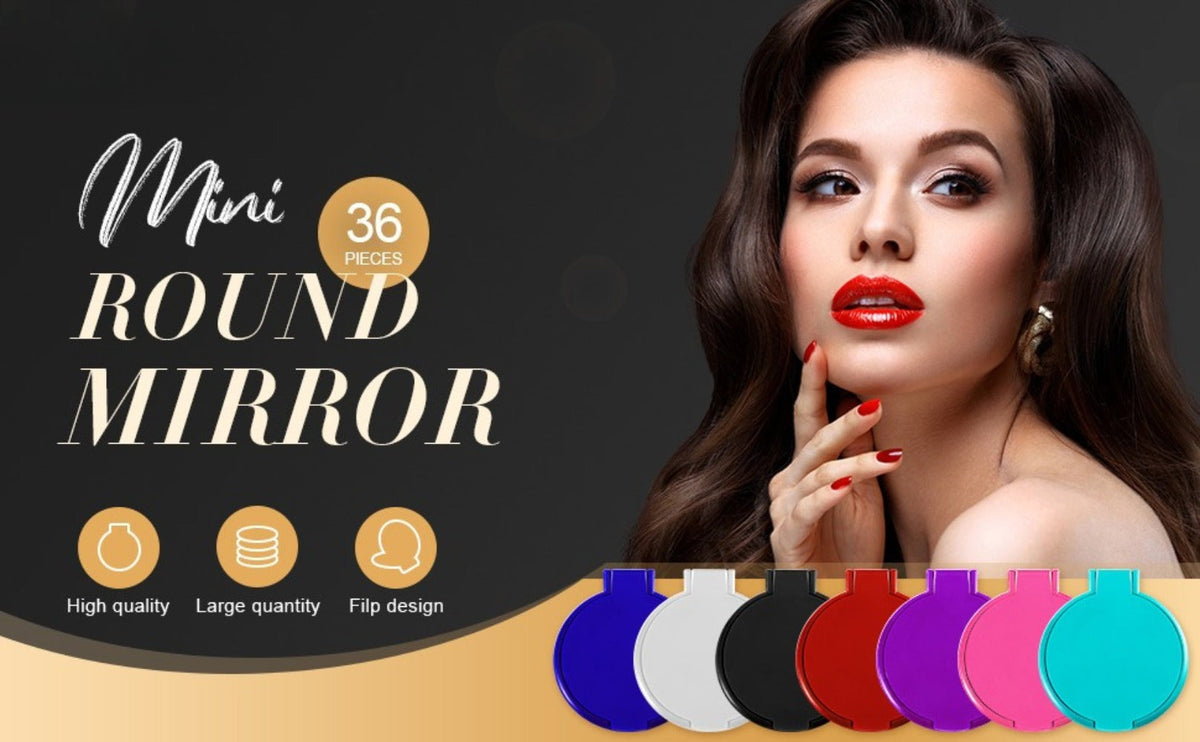 Makeup Mirror Set 10 or 21-Piece Royal Blue Folding Pocket Compacts with Round Glass, Flip Covers and Stand Function — image 