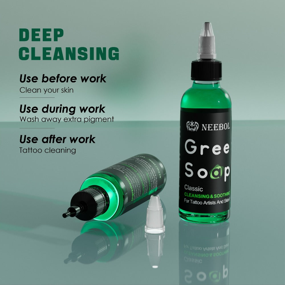 Tattoo Green Soap Concentrated Cleaning Solution 8.5oz with Squeeze Bottle Skin Prep Before During & After Tattooing Moisturi