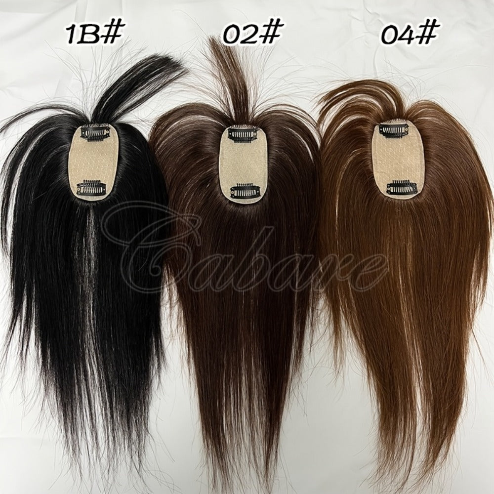 Hair Topper with Bangs Human Hair 5x9 Base Straight Clip In Crown Coverage Volume Booster, for Home, Travel and Salon Hair St
