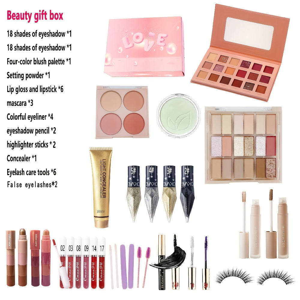30-Piece Pink Makeup Set with 18-Color Eyeshadow Palette, Four-Color Face Palette, Lip Products and Makeup Brushes — image 3