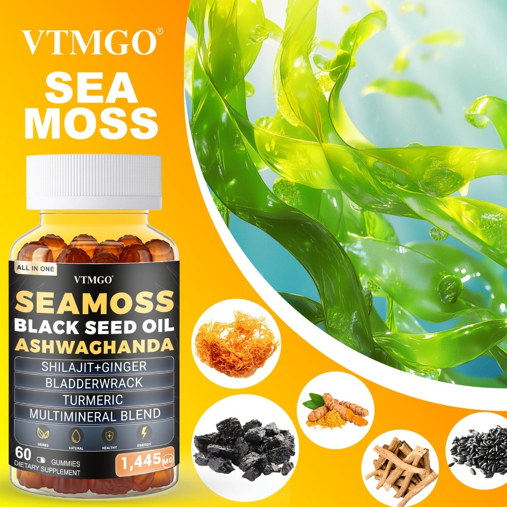 Sea Moss Gummies 1445mg with Shilajit Black Seed Oil Ashwagandha Elderberry Chlorophyll Turmeric Bladderwrack Ginger — image 