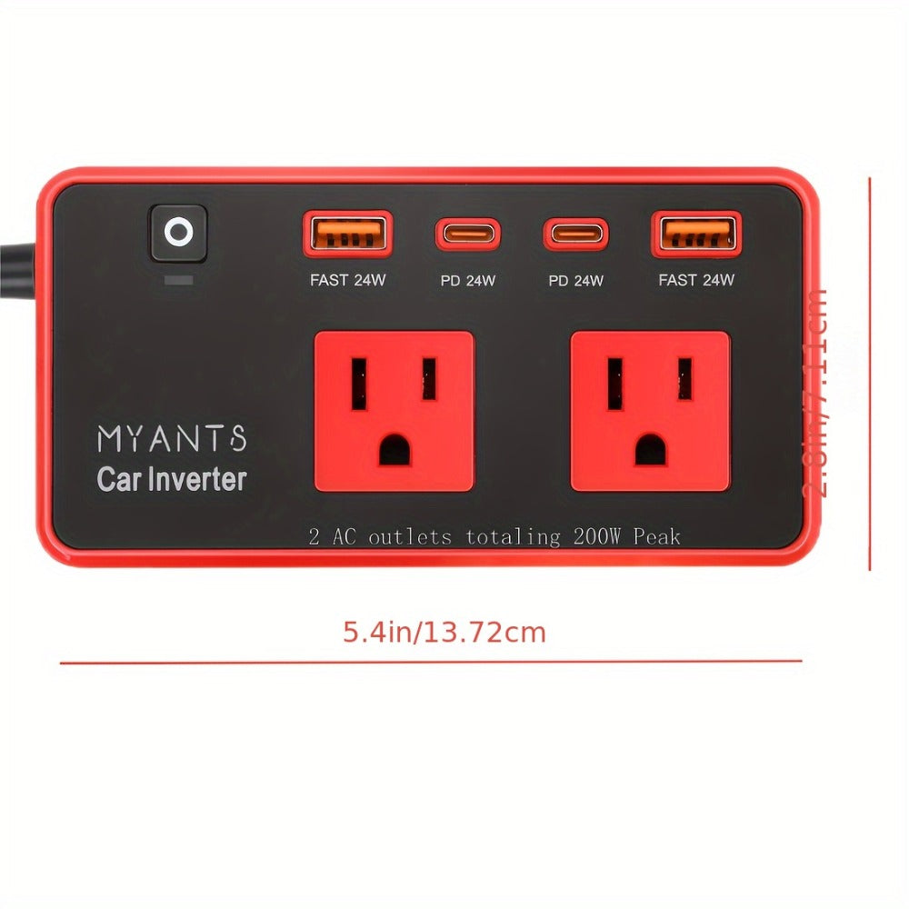 Car Power Inverter 200W – 12V DC to 110V AC, 4 USB Ports (PD & QC 3.0), Fast Charging Car Outlet Adapter for Road Trips — ima