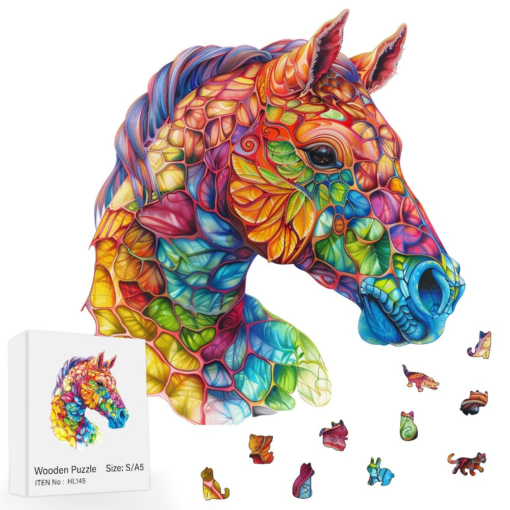 Colorful Horse Wooden Jigsaw Puzzle with Irregular Pieces and S, M and L Size Options from 4.92 to 11.02 Inches — image 2