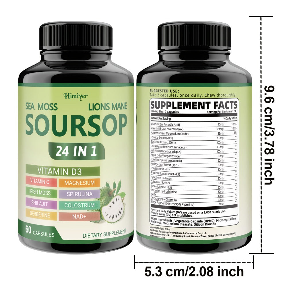 Soursop Capsules Advanced Herbal Supplement with Shilajit, Irish Moss, Berberine & NAD+, Immunity — image 4