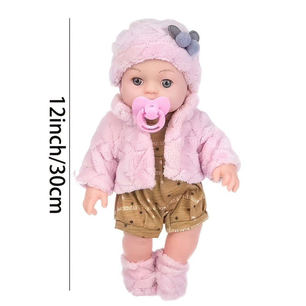 Reborn Doll, 12-Inch Mini Figure with Pink Hat, Socks, Clothing and Optional Pacifier Sets — image 3