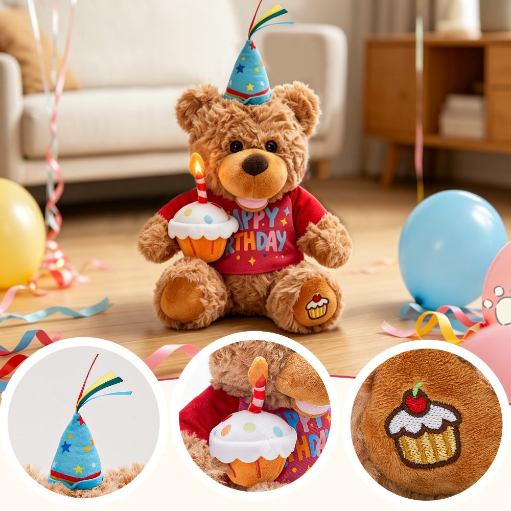 Singing Birthday Teddy Bear Plush Toy 13.5 Inch Interactive Stuffed Animal with the Listed Color, Size or Set Options for Eve