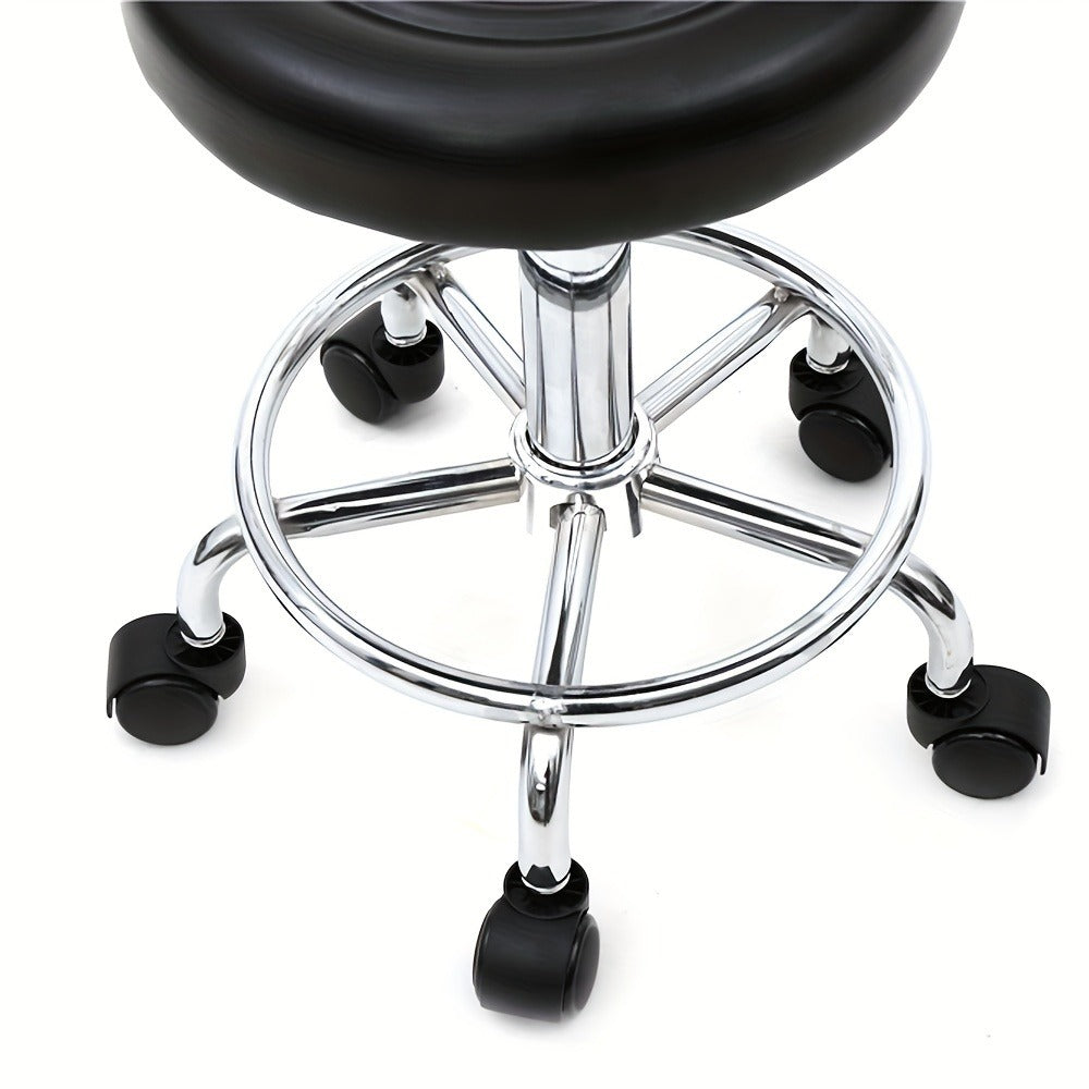 Cushioned Salon Stool with Backrest & Adjustable Height 18.9"-22.8" – Round 360° Swivel Chair for Hair Salon Spa Barbershop O