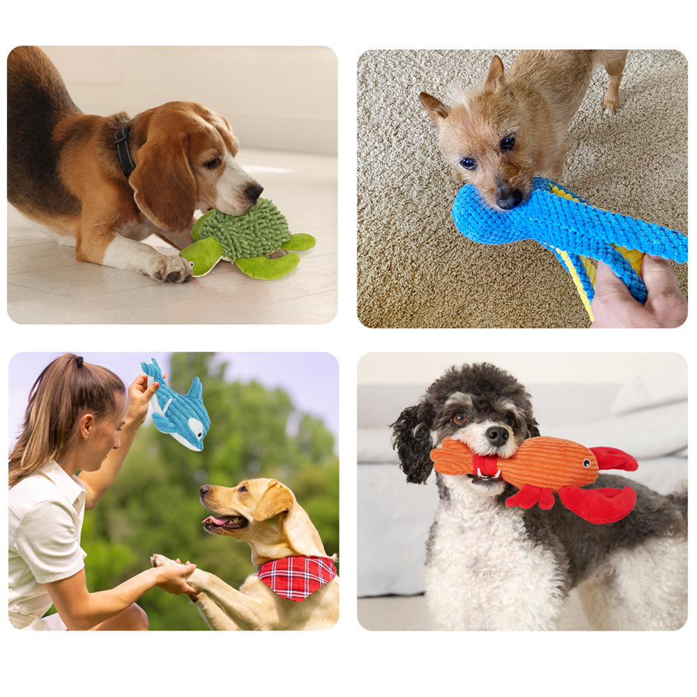 Four-Piece Plush Dog Toy Set with Dolphin, Turtle, Lobster and Octopus Shapes for Supervised Play — image 2