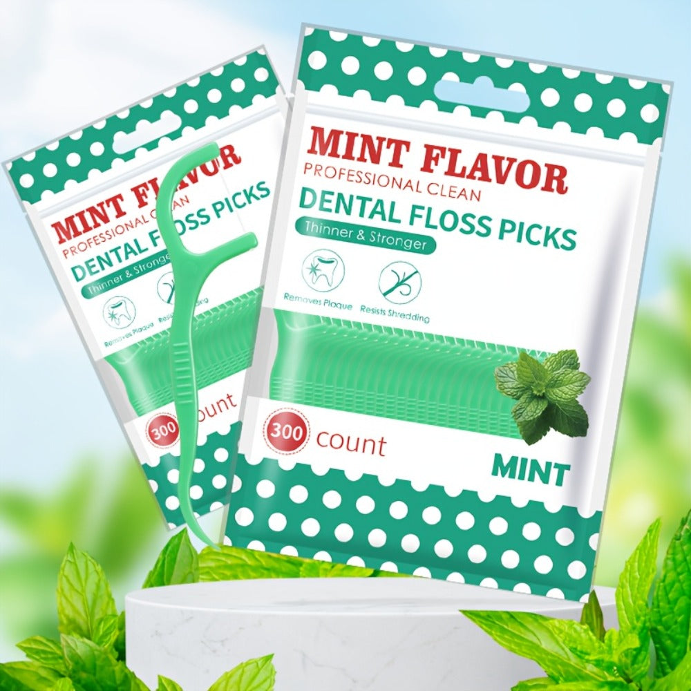 Mint Floss Picks 600 Count – Ultra-Fine Disposable Dental Floss Sticks, Interdental Cleaning, Plaque Removal, Fresh Breath — 