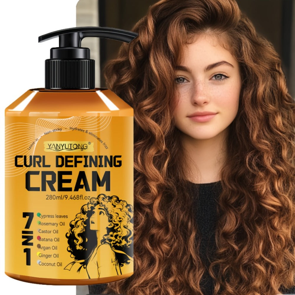 Curl Defining Cream 7-in-1 with Argan Oil & Rosemary Oil 280ml – Frizz Control, Natural Fluffiness & Long-Lasting Hold for Wa
