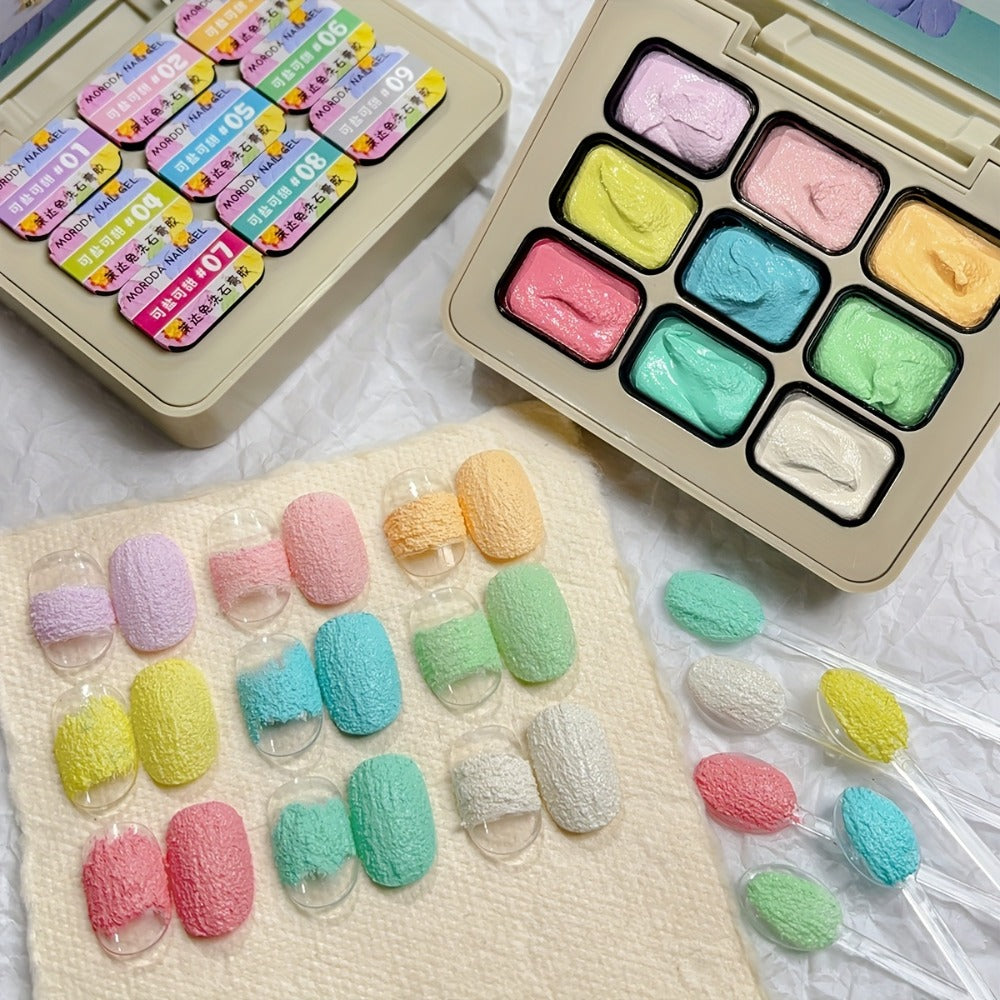 Plaster Texture Nail Art Gel Nine-Color Pastel Palette in a Compact Metal Case for Raised Sculpted Designs — image 1