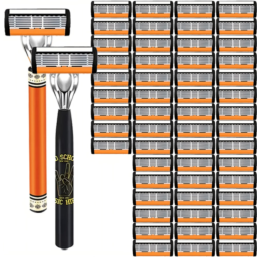 Double Edge Safety Razor Set for Men with 2 Handles & Stainless Steel Replacement Blades – Barber-Quality Close Shave Manual 