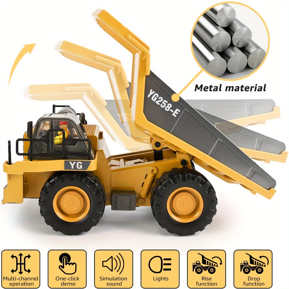 RC Construction Truck Toy 1:24 Scale Alloy Bulldozer Dump Truck & Excavator, 11-Channel Remote Control with Forward — image 8