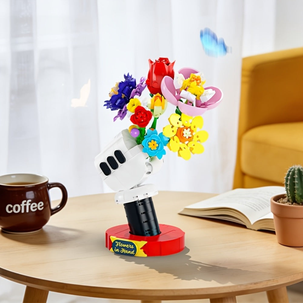 DIY Flower Bouquet Building Blocks Set with Display Stand – Multicolor Brick Flower Maker Home Decor Never Wilts Mother's Day