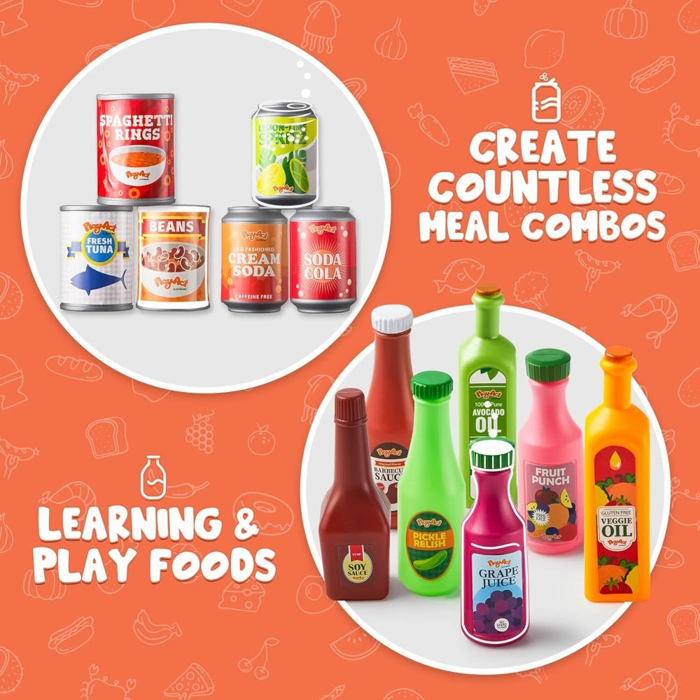30 Pcs Play Food Grocery Cans Set - Pretend Kitchen Toy with Drinks, Juice, Snacks & Yogurt, Safe — image 6