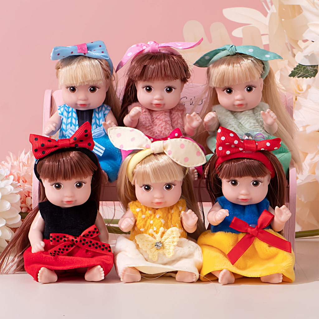 Mini Fashion Dolls Set of 6, 4-Inch Poseable Collectible Dolls with Glitter Eyes, Stylish Hair & Cute Outfits — image 5
