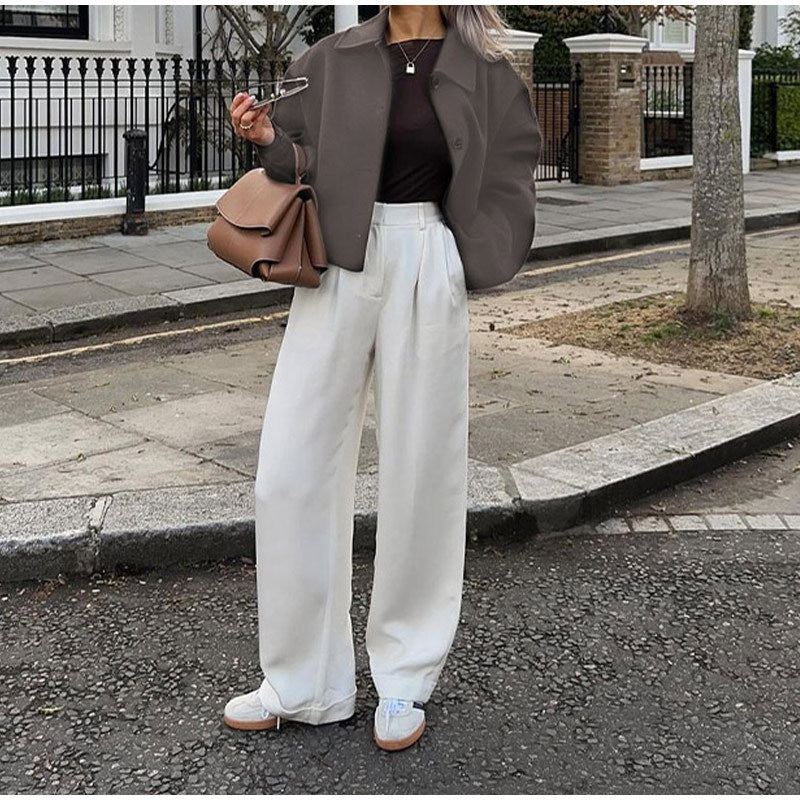 Lapel Long Sleeve Short Button Coat Fashion Women Baggy Casual Jacket