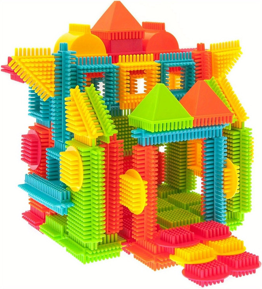 Building Block Set Bristle Construction Pieces, 150-Piece Colorful Interlocking Shapes with Storage Tub — image 12