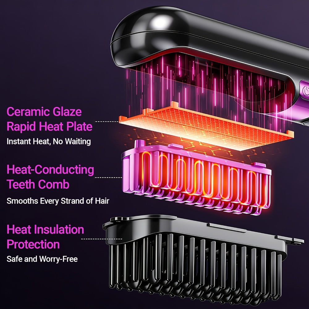 Ionic Hair Straightener Brush USB-C Rechargeable 3-in-1 Straightener Curler Styler, Adjustable Temperature — image 3